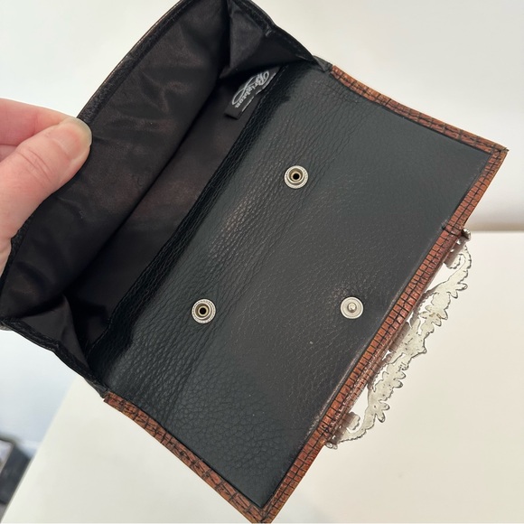 Vintage Brighton Leather Wallet with Brown Crocodile Embossed Flap Silver Buckle - Picture 8 of 10